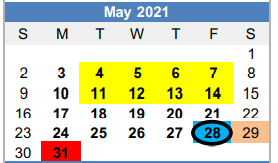 District School Academic Calendar for Graham H S for May 2021