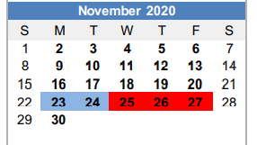 District School Academic Calendar for Woodland El for November 2020