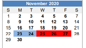 District School Academic Calendar for Pioneer El for November 2020