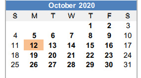 District School Academic Calendar for Graham J H for October 2020