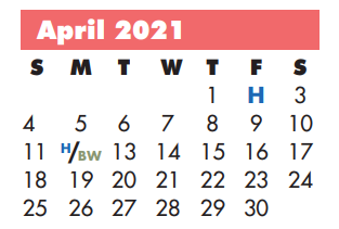 District School Academic Calendar for P A S S Learning Ctr for April 2021