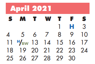 District School Academic Calendar for Lloyd Boze Secondary Learning Cent for April 2021