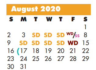District School Academic Calendar for Ronald Reagan Middle School for August 2020