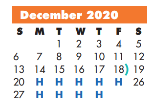 District School Academic Calendar for Bonham Elementary for December 2020