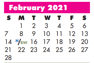 District School Academic Calendar for Sam Houston Elementary for February 2021