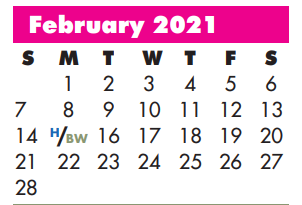 District School Academic Calendar for Dickinson Elementary for February 2021