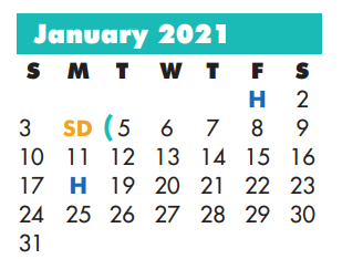 District School Academic Calendar for Juan Seguin Elementary for January 2021