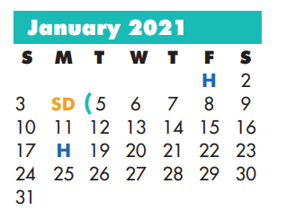 District School Academic Calendar for Lee Middle for January 2021