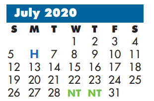 District School Academic Calendar for Johnson Elementary for July 2020