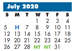 District School Academic Calendar for Dickinson Elementary for July 2020