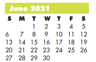 District School Academic Calendar for Barbara Bush Elementary for June 2021