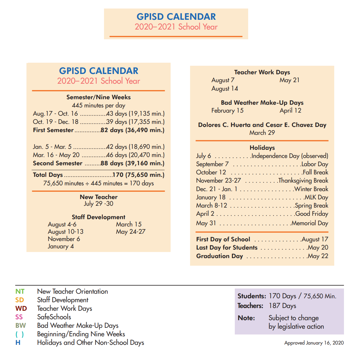 District School Academic Calendar Key for Fannin Elementary