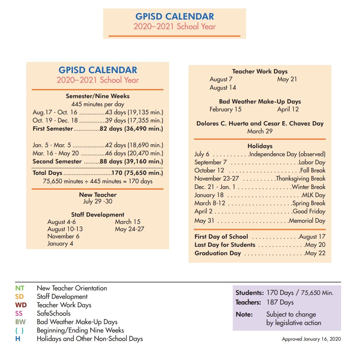 District School Academic Calendar Key for Lee Middle