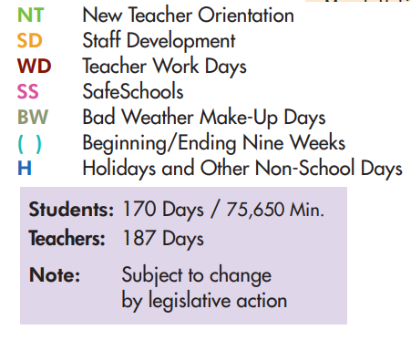 District School Academic Calendar Legend for Colin Powell Elementary