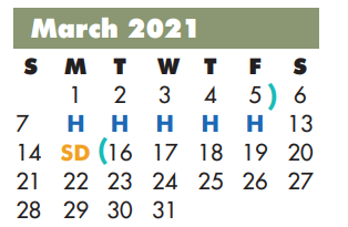 District School Academic Calendar for Lamar Alternative Education Program for March 2021