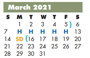 District School Academic Calendar for Mike Moseley Elementary for March 2021