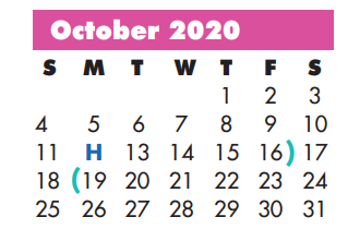 District School Academic Calendar for Barbara Bush Elementary for October 2020