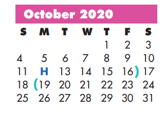 District School Academic Calendar for Lamar Alternative Education Program for October 2020