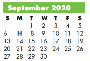 District School Academic Calendar for Lee Middle for September 2020