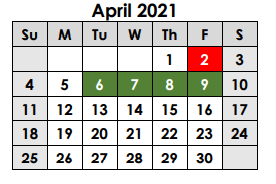District School Academic Calendar for Groesbeck Middle for April 2021