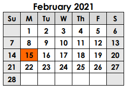 District School Academic Calendar for Alter Learning Ctr for February 2021