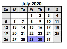District School Academic Calendar for Groesbeck Middle for July 2020