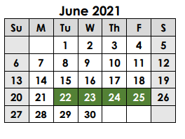 District School Academic Calendar for Limestone County Juvenile Detentio for June 2021