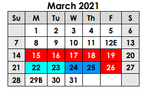 District School Academic Calendar for Alter Learning Ctr for March 2021