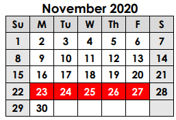 District School Academic Calendar for Limestone County Juvenile Detentio for November 2020