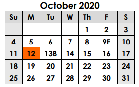 District School Academic Calendar for Alter Learning Ctr for October 2020