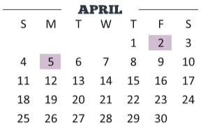 District School Academic Calendar for Early College High School for April 2021