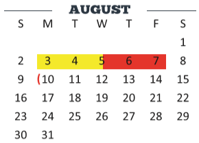 District School Academic Calendar for Edna Tamayo House for August 2020
