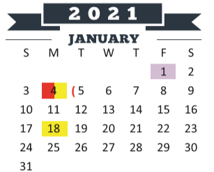 District School Academic Calendar for Ben Milam Elementary for January 2021