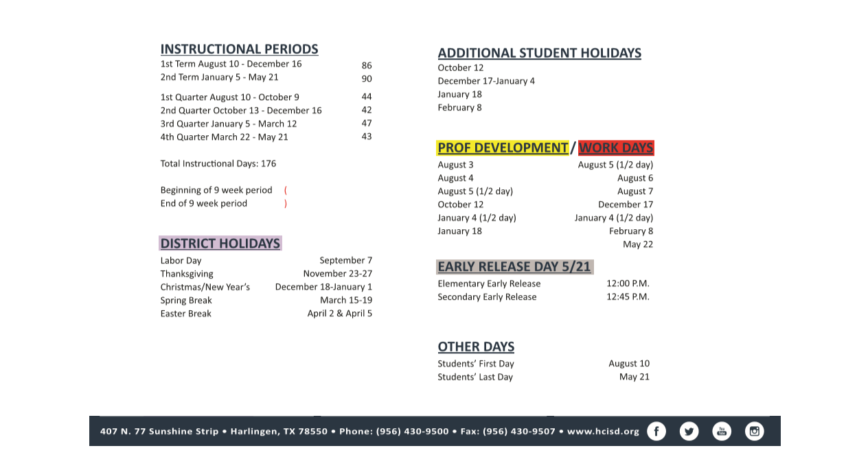 District School Academic Calendar Key for Edna Tamayo House