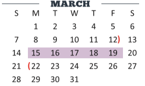 District School Academic Calendar for Bonham Elementary for March 2021