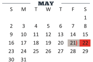 District School Academic Calendar for Jefferson Elementary for May 2021