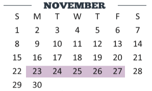 District School Academic Calendar for Moises Vela Middle School for November 2020