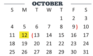 District School Academic Calendar for Edna Tamayo House for October 2020