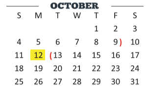 District School Academic Calendar for Cameron Co J J A E P for October 2020