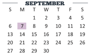 District School Academic Calendar for Edna Tamayo House for September 2020