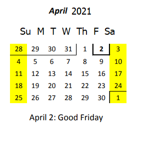 District School Academic Calendar for Kua O Ka La - Pcs for April 2021