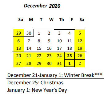 District School Academic Calendar for Honokaa High & Intermediate School for December 2020