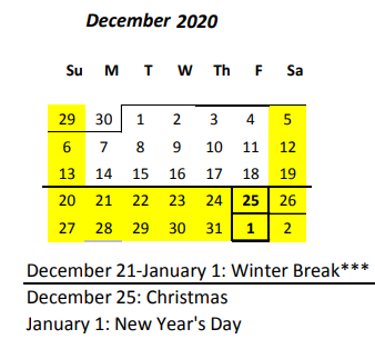 District School Academic Calendar for Waianae High School for December 2020