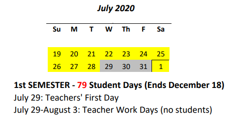 District School Academic Calendar for August Ahrens Elementary School for July 2020