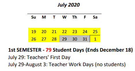 District School Academic Calendar for Salt Lake Elementary School for July 2020