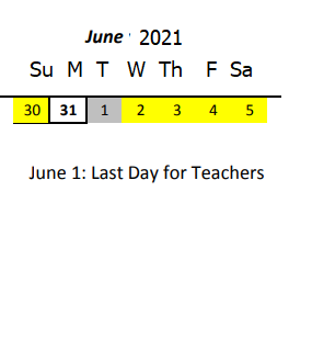 District School Academic Calendar for Royal Elementary School for June 2021