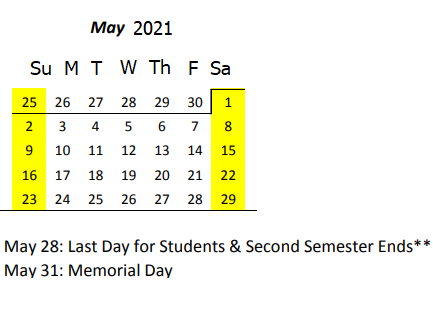 District School Academic Calendar for Waianae High School for May 2021
