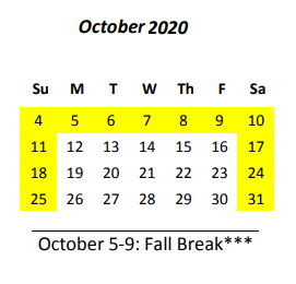 District School Academic Calendar for Aina Haina Elementary School for October 2020