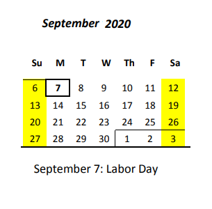 District School Academic Calendar for Hahaione Elementary School for September 2020