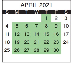 District School Academic Calendar for Westside Elementary School for April 2021